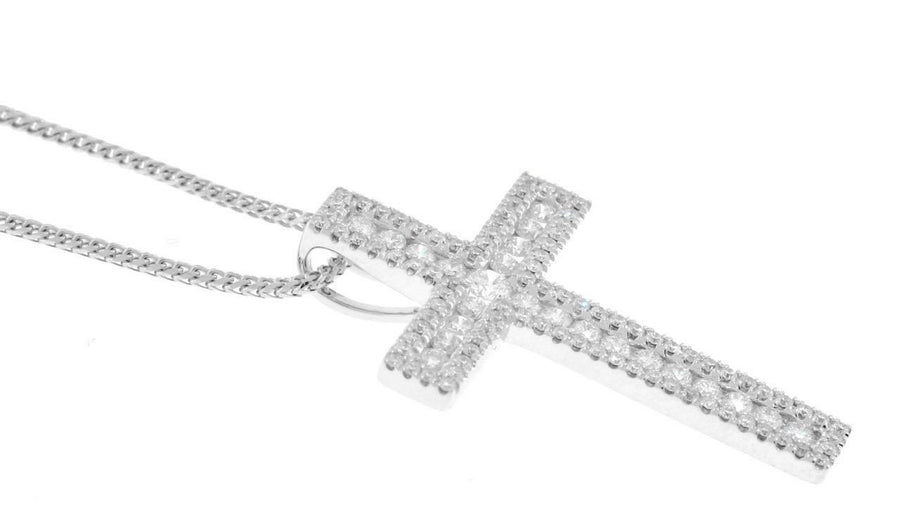 0.85ct Diamond Cross Pendant Necklace 18k White Gold