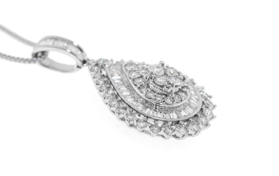 2.40ct Diamond Teardrop Pendant Necklace 18k White Gold