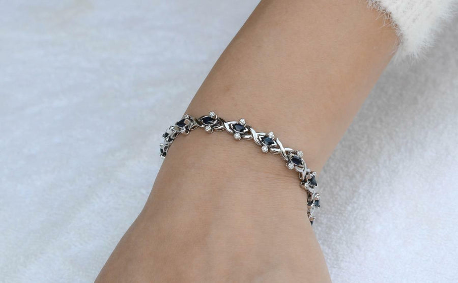 4.35ct Marquise Sapphire and Diamond Bracelet 14k white Gold