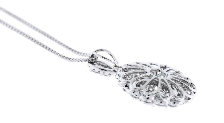 2.85ct Diamond Flower Pendant Necklace 18k White Gold