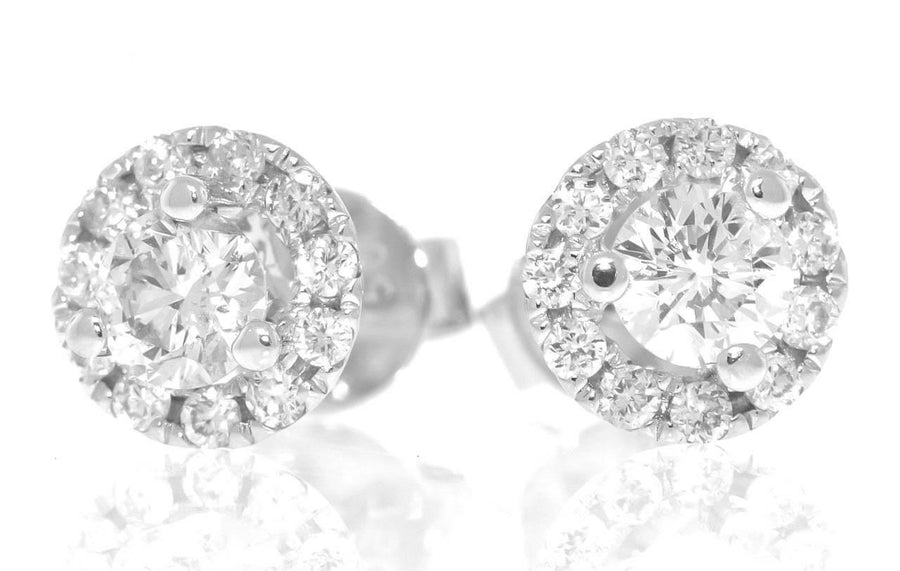 0.54ct Diamond Stud Halo Earrings 18k White Gold 6.5mm