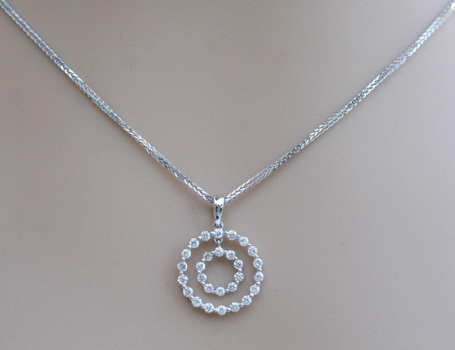 0.79ct Diamond Circles Pendant Necklace 18k White Gold