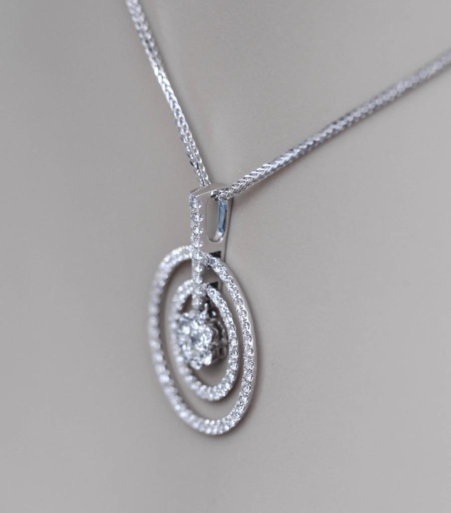 1.55ct Diamond Pendant Necklace Circles 18k White Gold