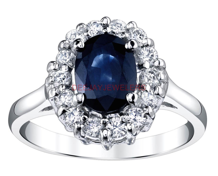 2ct Sapphire and Diamond Ring 14k White Gold