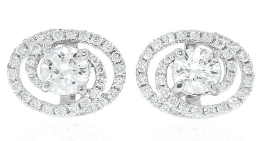 1.00ct Diamond Halo Stud Earrings 18k White Gold Screw Back