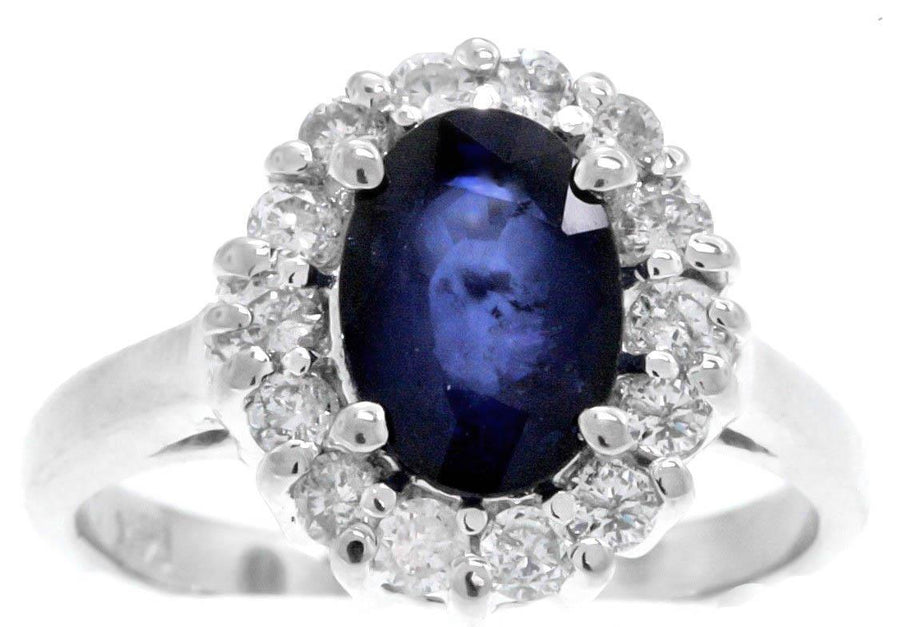 2ct Sapphire and Diamond Ring 14k White Gold