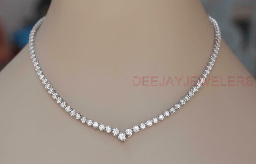 14ct Diamond V Tennis Necklace Graduated 14k White Gold