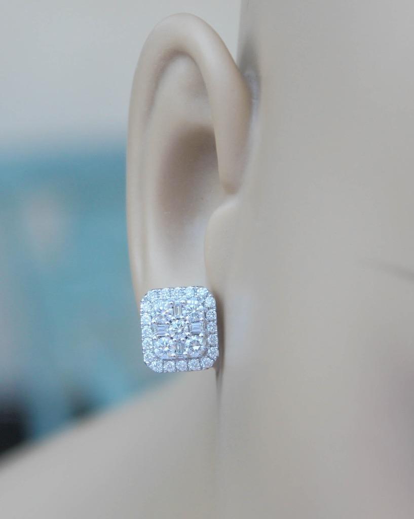1.43ct Diamond Cluster Stud Earrings 18k White Gold