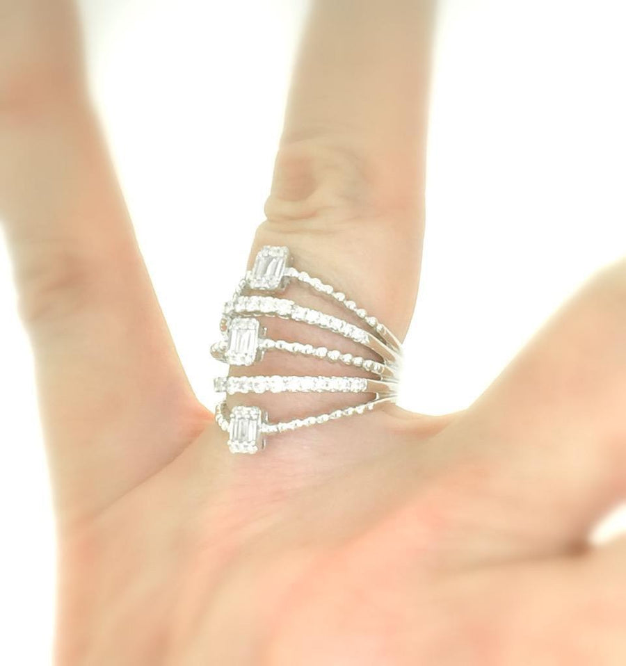 Natural 0.74ct Baguette Diamond Ring 18k White Gold Fashionista Band