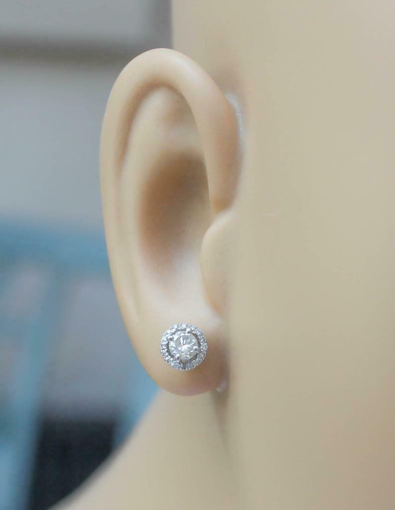 0.50ct Diamond Halo Stud Earrings 18k White Gold 6mm