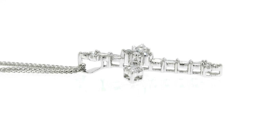 0.60ct Diamond Cross Pendant Necklace Baguette 18k White Gold