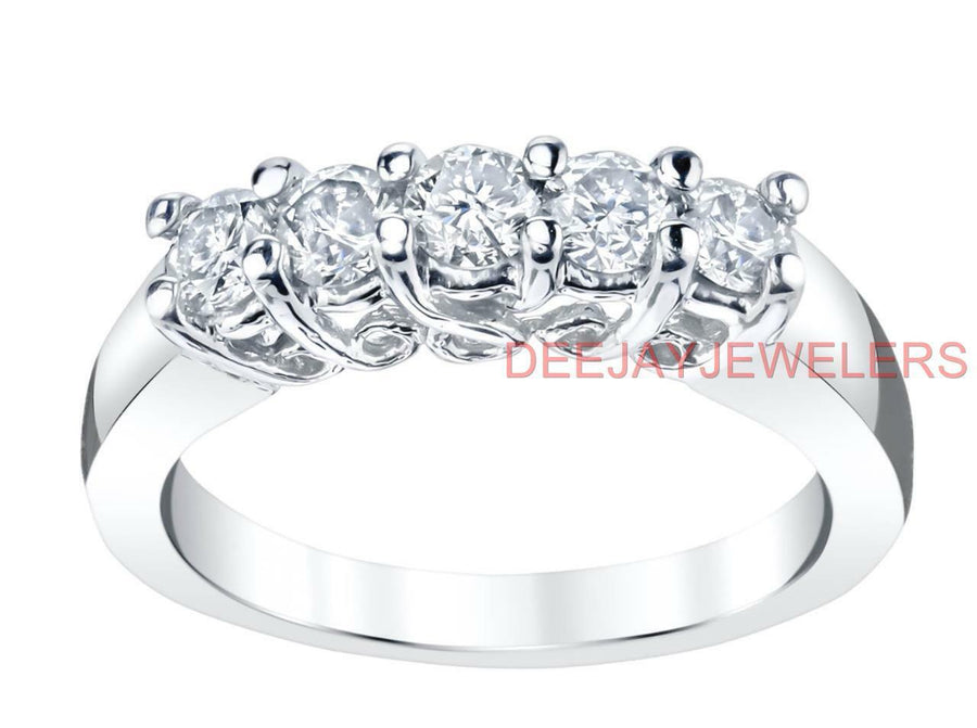 0.90ct Diamond 5 Stone Anniversary Ring 14k White Gold