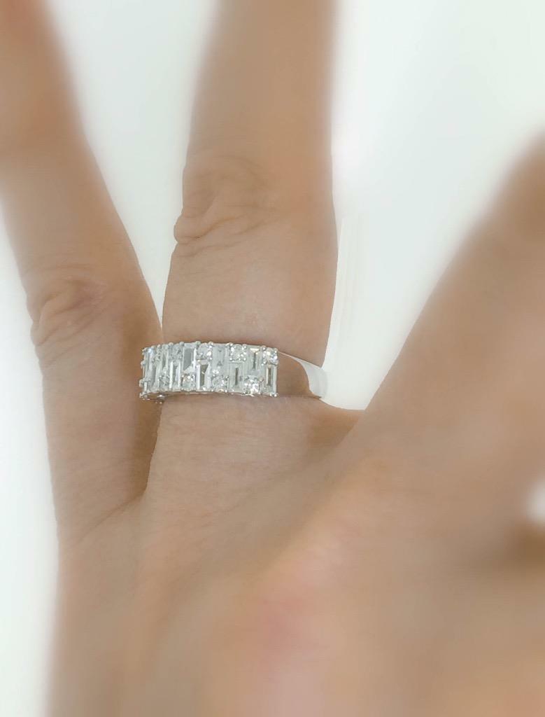 1.11ct Baguette and Round Diamond Ring 18k White Gold Band