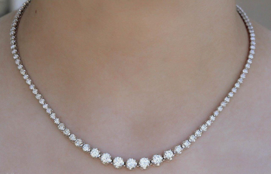 10.15ct Graduated Diamond Tennis Riviera Necklace 14k White Gold