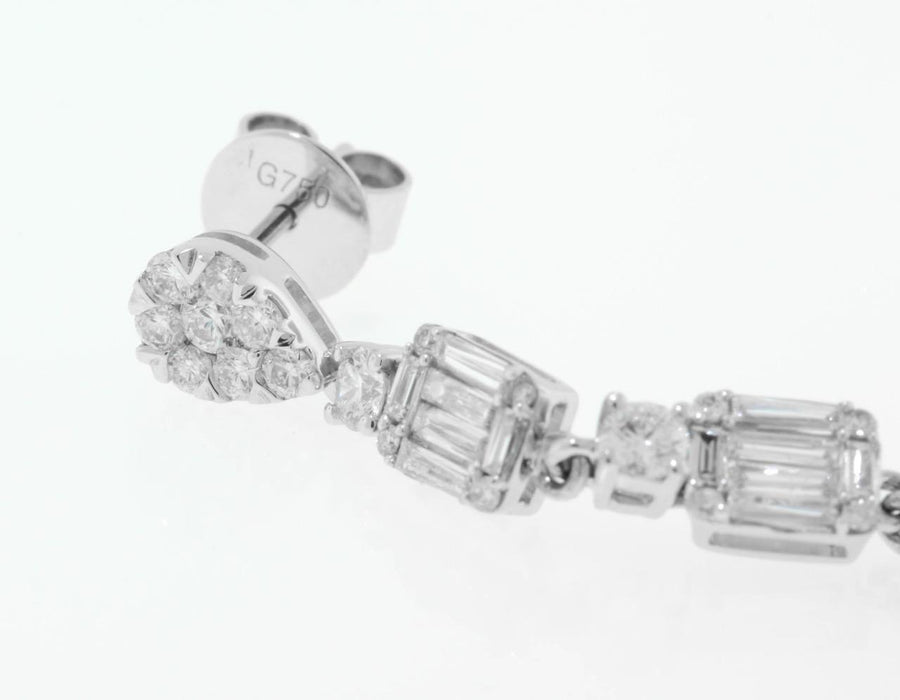 2.16ct Baguette Diamond Dangle Earrings 18k White Gold