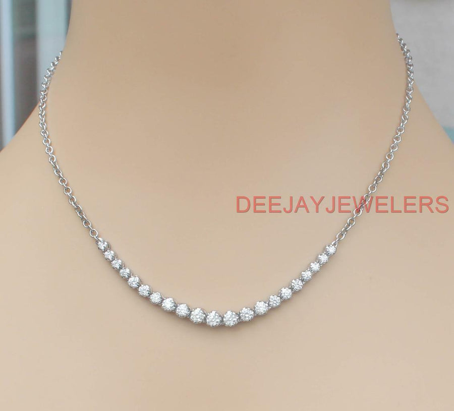 SI1 Natural 2.55ct Diamond Half Tennis Necklace 14k White Gold Chain USA Made