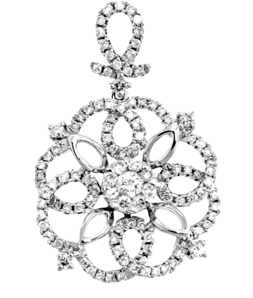 0.67ct Diamond Pendant Necklace 18k White Gold Tudor Rose