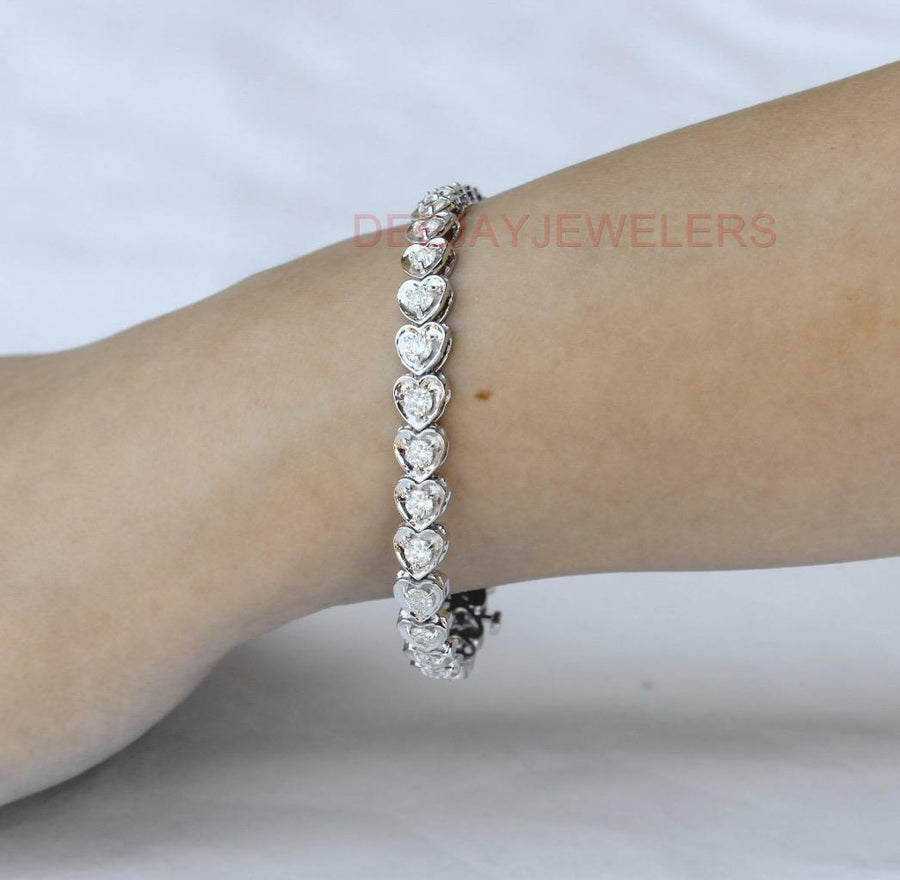 5.00ct Diamond Heart Tennis Bracelet 14k White Gold