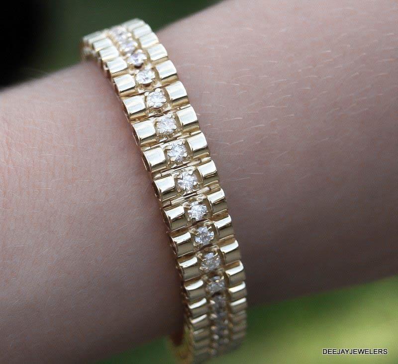 5ct Diamond Rolex Link Bracelet 14k Yellow Gold 8 inch 32gms