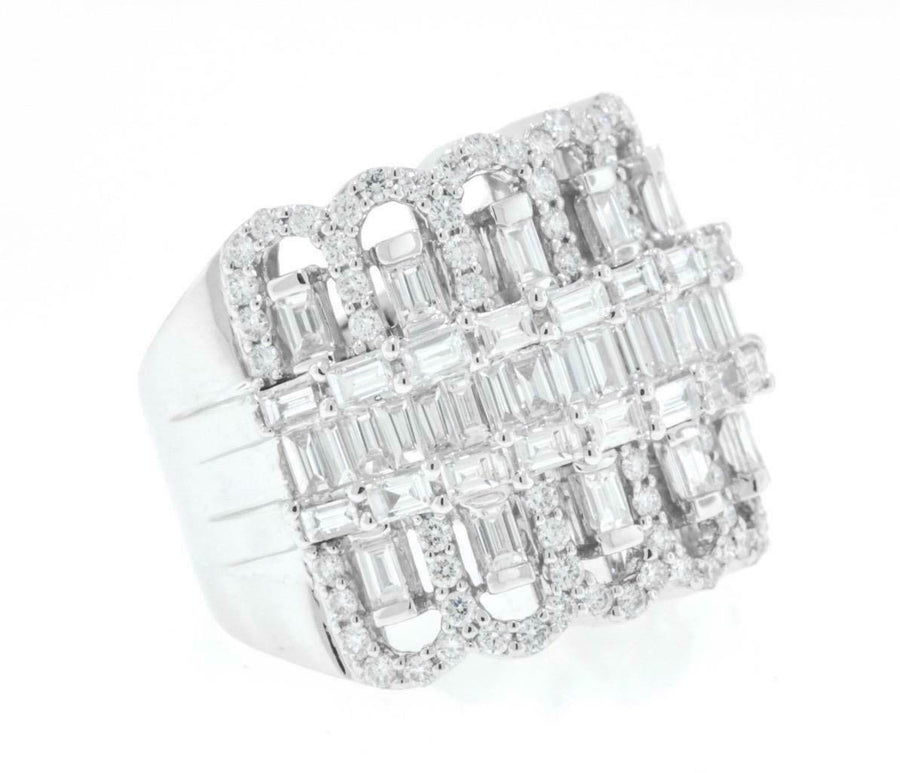 3.83ct Baguette Statement Diamond Ring 18k White Gold Band