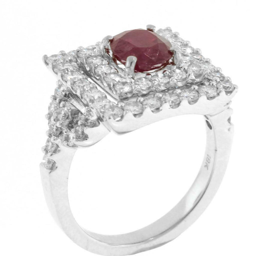 2.40ct Ruby and Diamond Halo Ring 18k White Gold