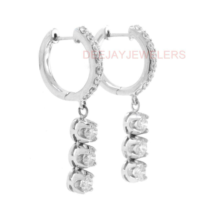 2.12ct Diamond Dangle on Hoop Earrings 18k 14k White Gold
