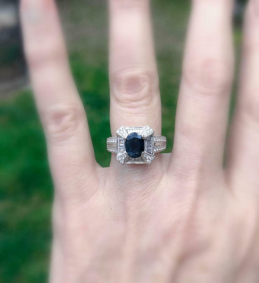 2.43ct Sapphire and Diamond Statement Ring 18k White Gold