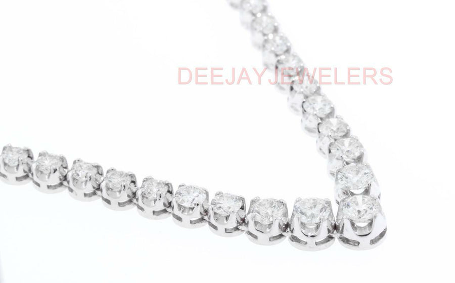 SI1 Natural 12ct Diamond V Tennis Necklace Graduated 14k White Gold USA Made