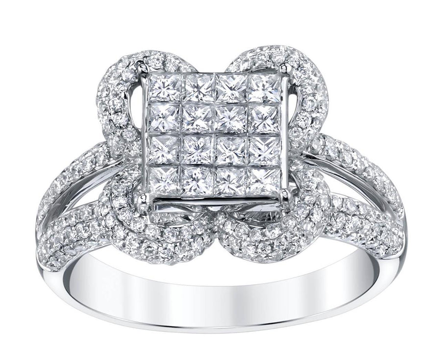 Natural VS1 Diamond Ring 1.77ct Princess Cut 18k White Gold Extra Sparkly