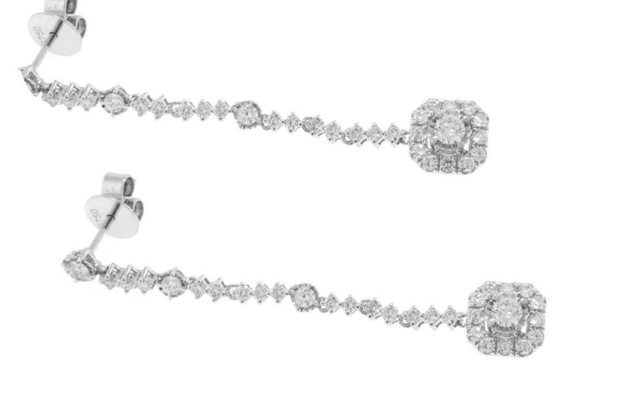 1.13ct Diamond Dangle Earrings Extra Long 18k White Gold