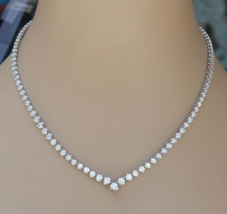 SI Natural 8.68ct Diamond Tennis V Necklace Graduated 14k White Gold V-Shape USA