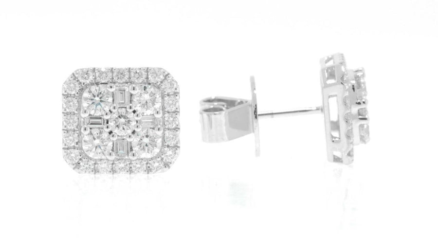 1.43ct Diamond Cluster Stud Earrings 18k White Gold