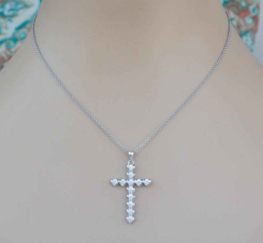 1.00ct Diamond Cross Pendant 18k White Gold Tension Set Necklace