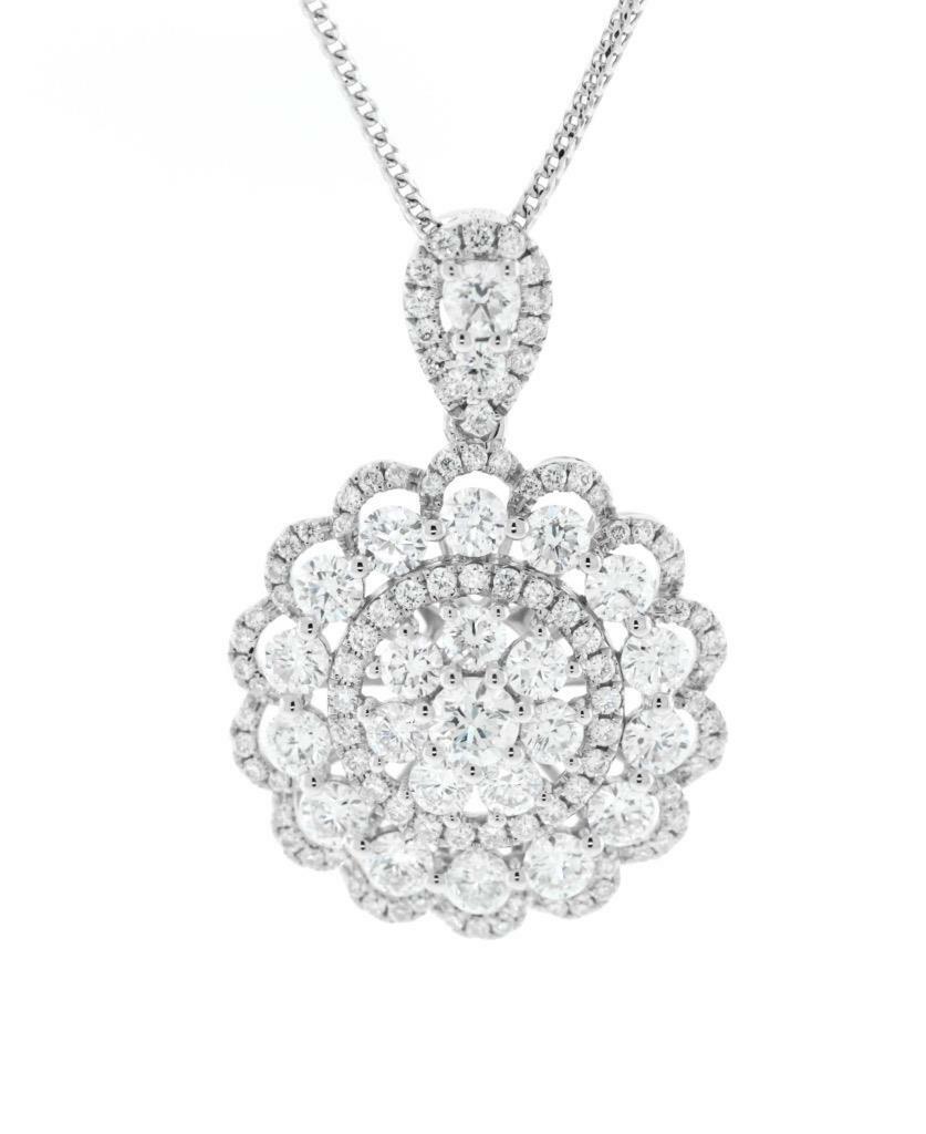 2.85ct Diamond Flower Pendant Necklace 18k White Gold