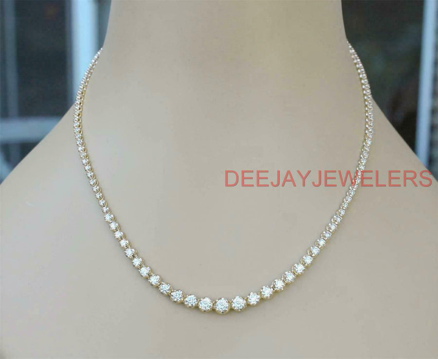 6.72ct Graduated Diamond Tennis Riviera Necklace 14k Yellow Gold