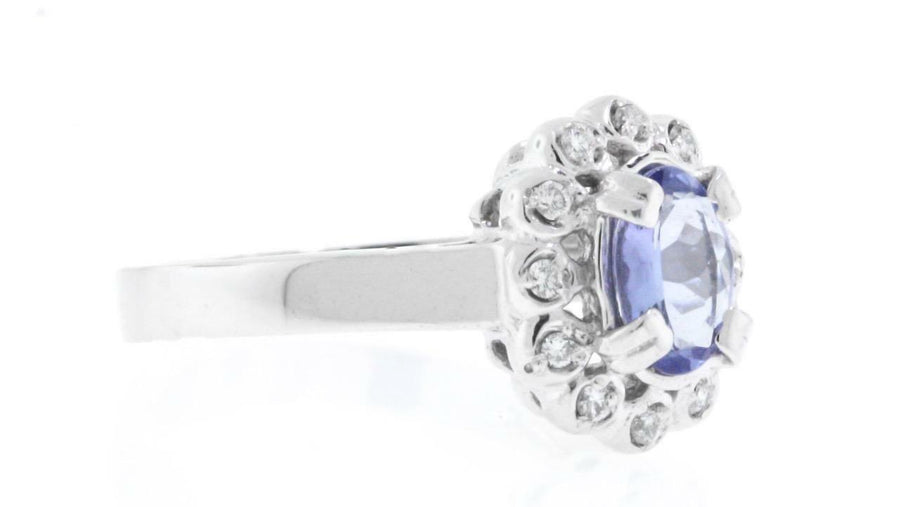 1.16ct Tanzanite and Diamond Ring 14k White Gold