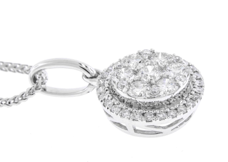 0.70ct Diamond Halo Pendant Necklace 18k White Gold