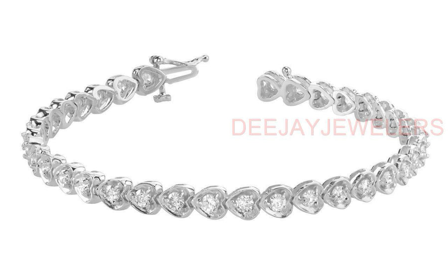 3.00ct Diamond Heart Tennis Bracelet 14k White Gold