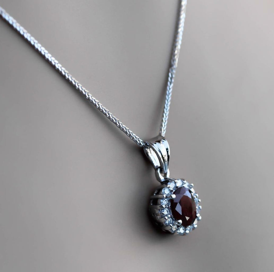 2.05ct Natural Ruby Diamond Pendant Necklace 14k White Gold