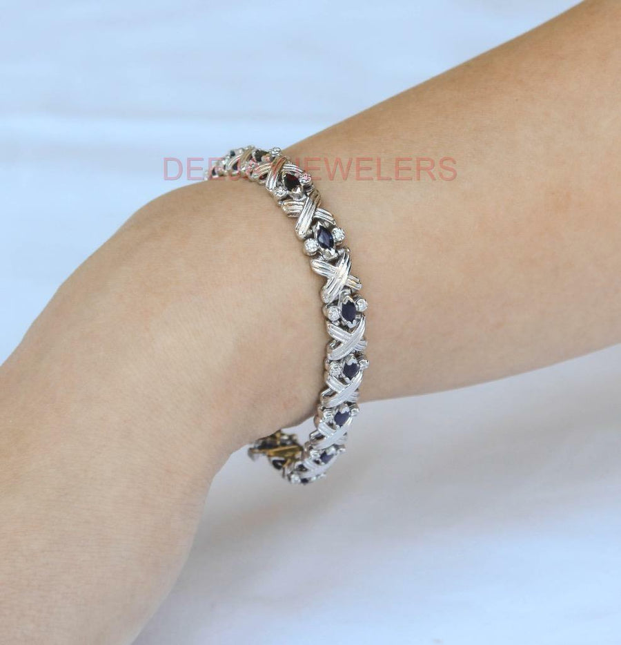 4.18ct Sapphire and Diamond Bracelet 14k White Gold