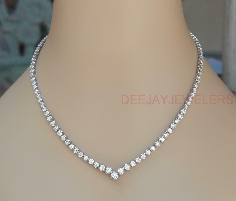 14ct Diamond V Tennis Necklace Graduated 14k White Gold