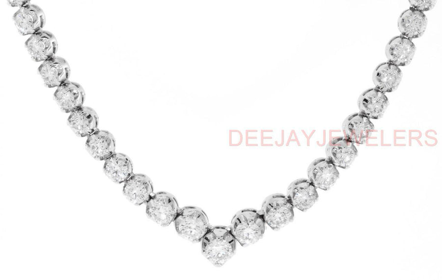SI1 Natural 12ct Diamond V Tennis Necklace Graduated 14k White Gold USA Made