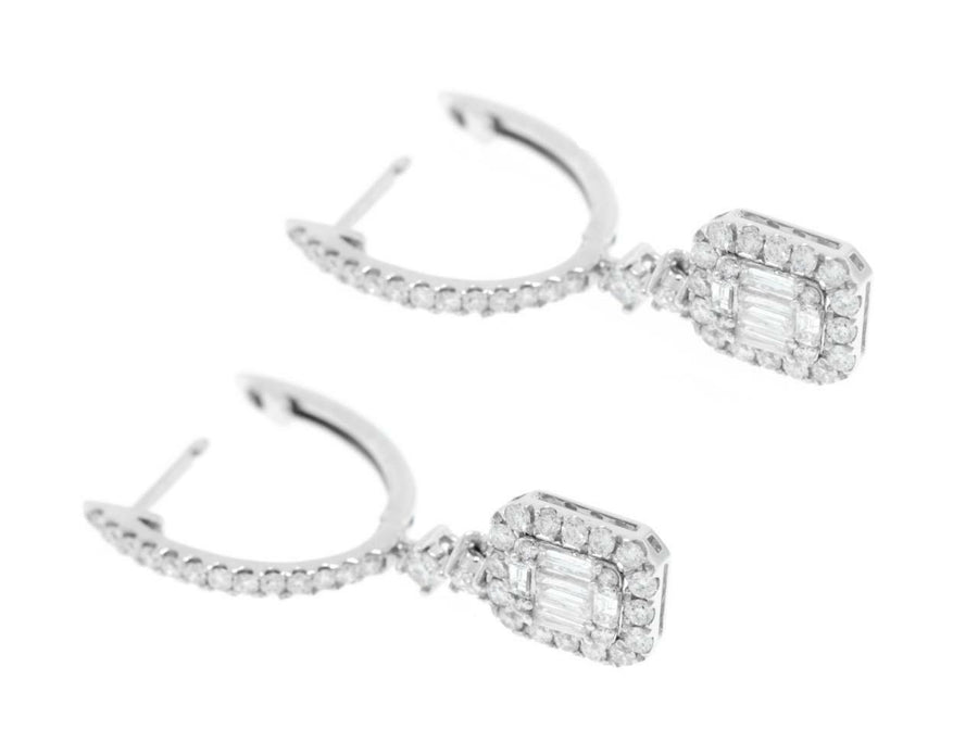 1.14ct Baguette Diamond Dangle Earrings 18k White Gold