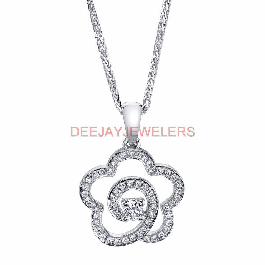 0.30ct Diamond Flower Pendant Necklace 18k White Gold