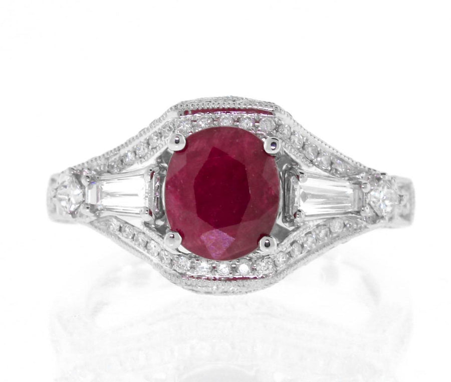 2.38ct Ruby and Diamond Ring 18k White Gold
