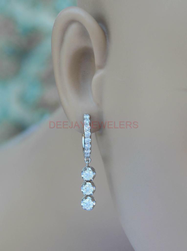 2.12ct Diamond Dangle on Hoop Earrings 18k 14k White Gold