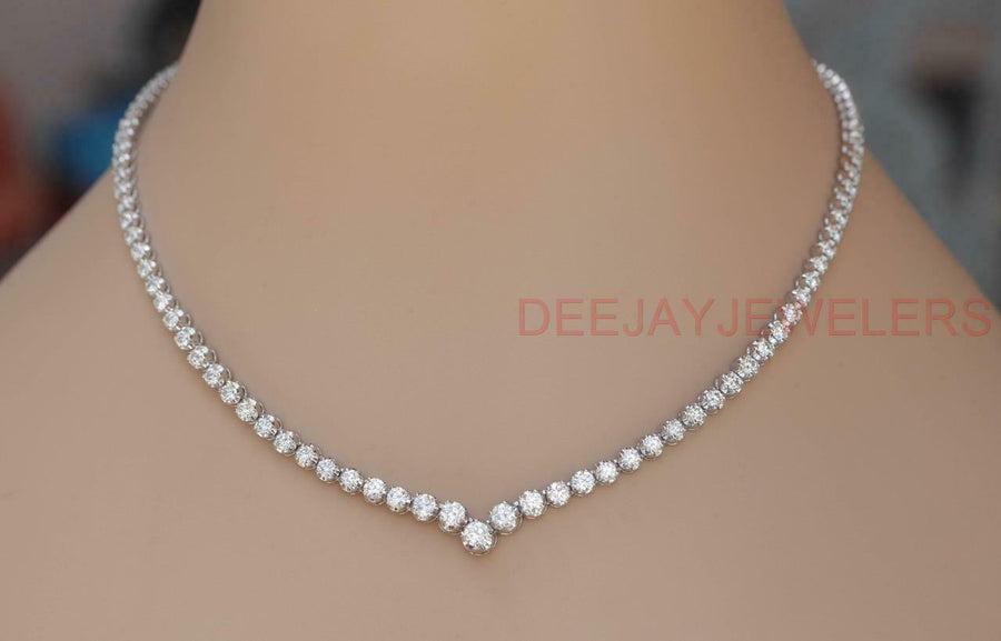 14ct Diamond V Tennis Necklace Graduated 14k White Gold