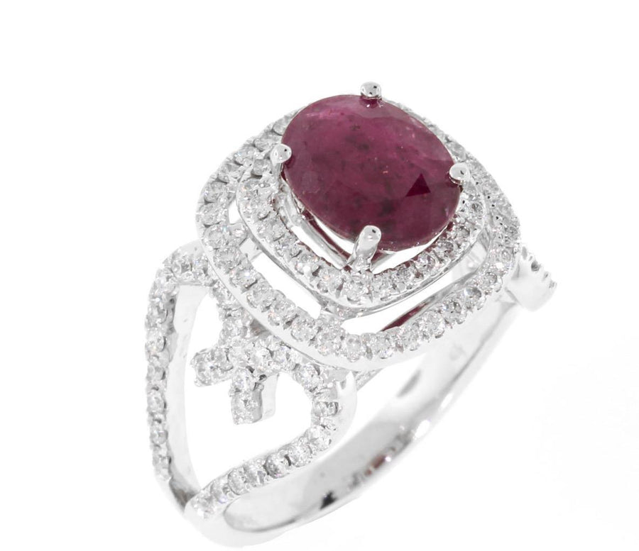 2.91ct Ruby and Diamond Statement Ring 18k White Gold