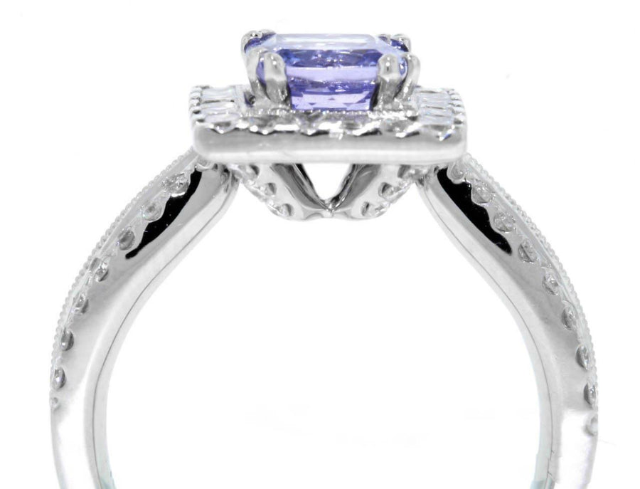1.88ct Tanzanite and Diamond Halo Ring 18k White Gold