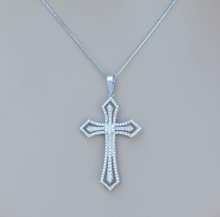 1.82ct Diamond Cross Pendant Necklace 18k White Gold